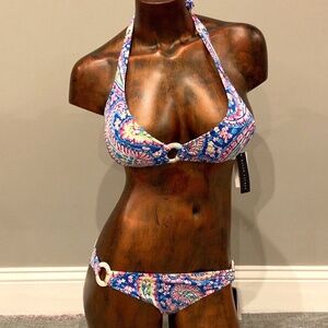 RALPH LAUREN 2 PIECE HALTER MULTICOLOR HIPSTER BIKINI XS SEXY Swimwear NWT